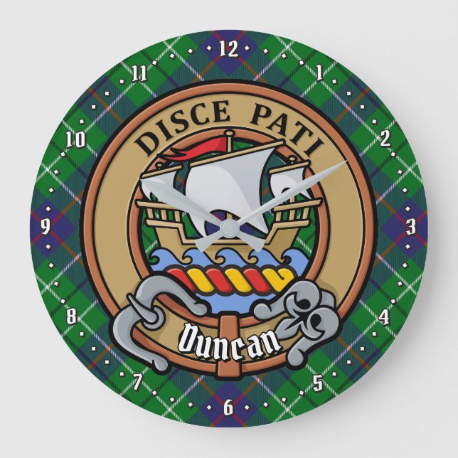 Clan Duncan Crest over Tartan Large Clock (Front)
