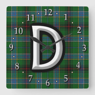 Clan Duncan Letter D Monogram Tartan Square Wall Clock