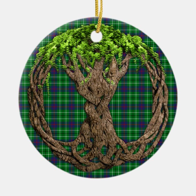 Clan Duncan Tartan And Celtic Tree Of Life Ceramic Ornament (Front)
