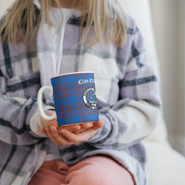 Clan Elliot Crest Badge & Tartan  Customisable Coffee Mug (Creator Uploaded)