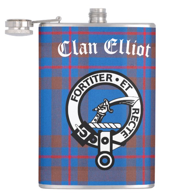 Clan Elliot Crest Badge & Tartan  Hip Flask (Opened)