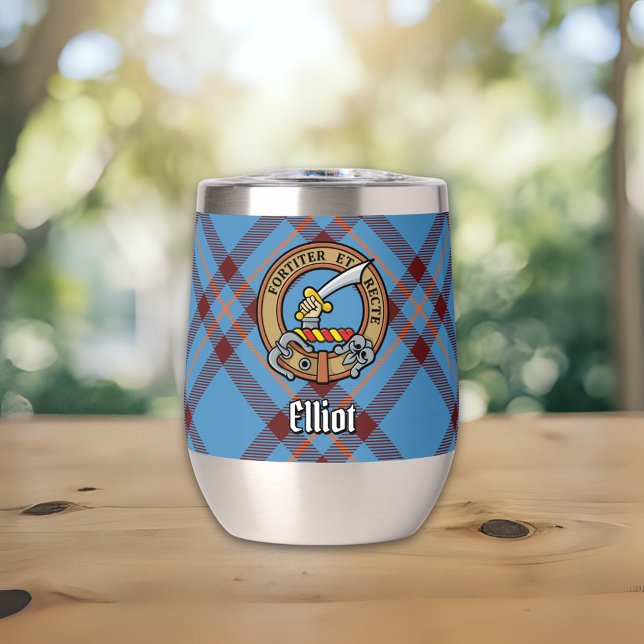 Clan Elliot Crest over Ancient Tartan (Creator Uploaded)