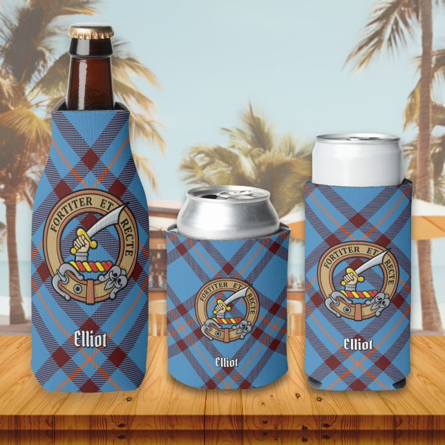 Clan Elliot Crest over Ancient Tartan Bottle Cooler (Creator Uploaded)