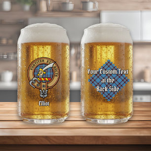 Clan Elliot Crest over Ancient Tartan Can Glass