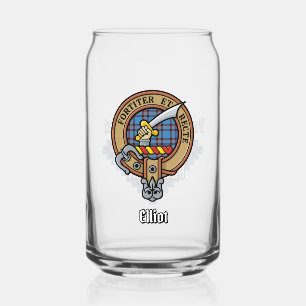 Clan Elliot Crest over Ancient Tartan Can Glass