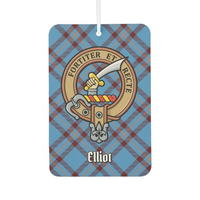 Clan Elliot Crest over Ancient Tartan Car Air Freshener (Front)