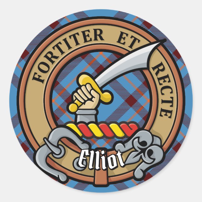 Clan Elliot Crest over Ancient Tartan Classic Round Sticker (Front)