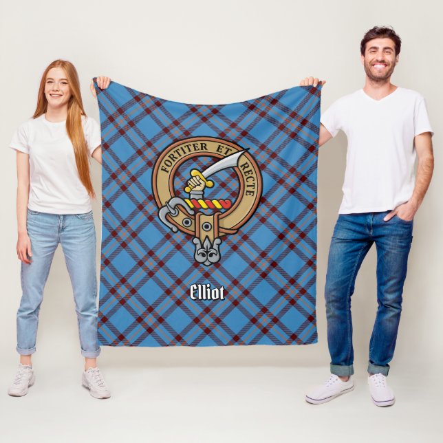 Clan Elliot Crest over Ancient Tartan Fleece Blanket (In Situ)