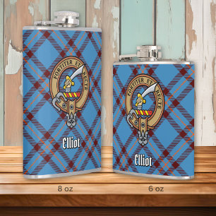 Clan Elliot Crest over Ancient Tartan Hip Flask
