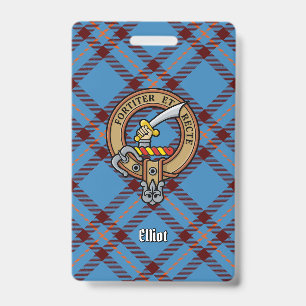 Clan Elliot Crest over Ancient Tartan ID Badge