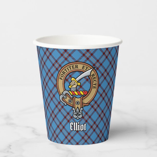 Clan Elliot Crest over Ancient Tartan Paper Cups (Front)