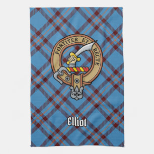 Clan Elliot Crest over Ancient Tartan Tea Towel