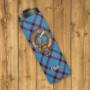 Clan Elliot Crest over Ancient Tartan Thermal Tumbler