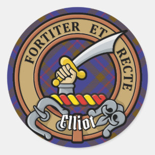 Clan Elliot Crest over Modern Tartan Classic Round Sticker