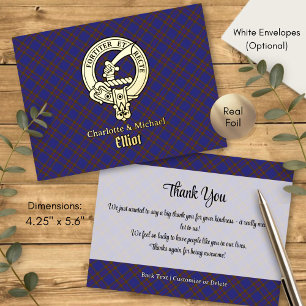 Clan Elliot Crest over Modern Tartan Foil Invitation Postcard