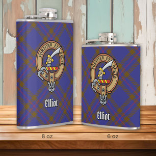 Clan Elliot Crest over Modern Tartan Hip Flask