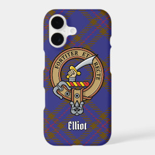 Clan Elliot Crest over Modern Tartan iPhone Case