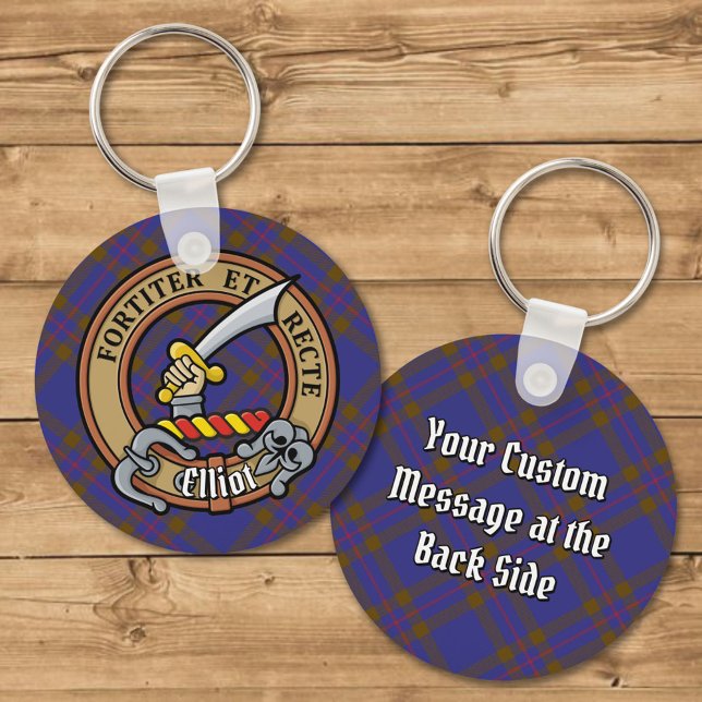Clan Elliot Crest over Modern Tartan Key Ring (Creator Uploaded)