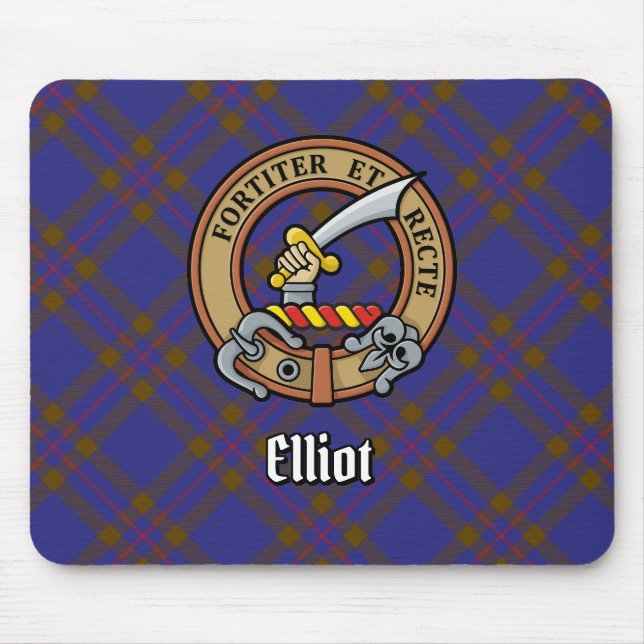 Clan Elliot Crest over Modern Tartan Mouse Pad (Front)