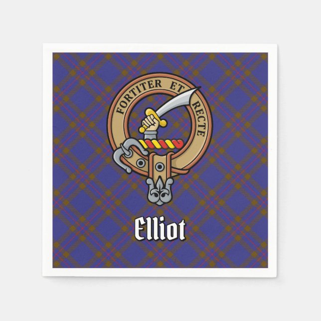 Clan Elliot Crest over Modern Tartan Napkin (Front)