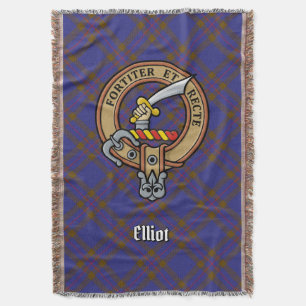 Clan Elliot Crest over Modern Tartan Throw Blanket