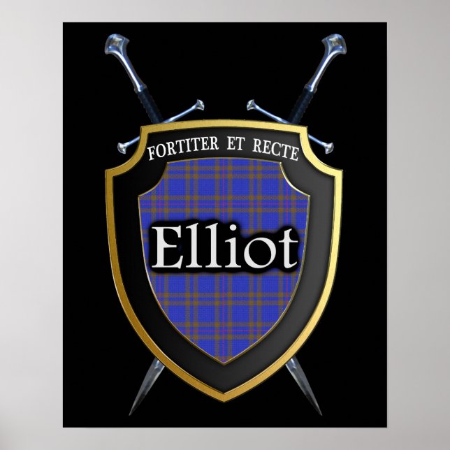 Clan Elliot Tartan Scottish Shield & Swords Poster (Front)
