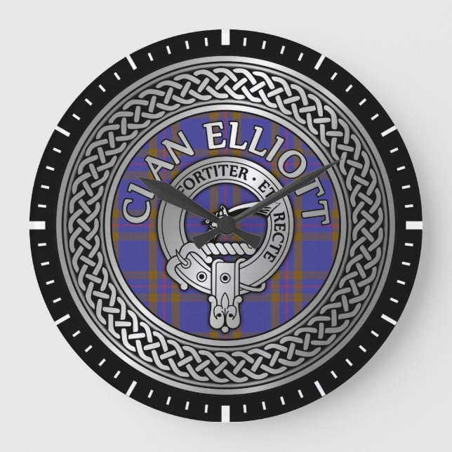 Clan ELLioTT Crest & Tartan Knot Large Clock (Front)