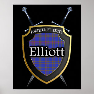 Clan Elliott Tartan Scottish Shield & Swords Poster