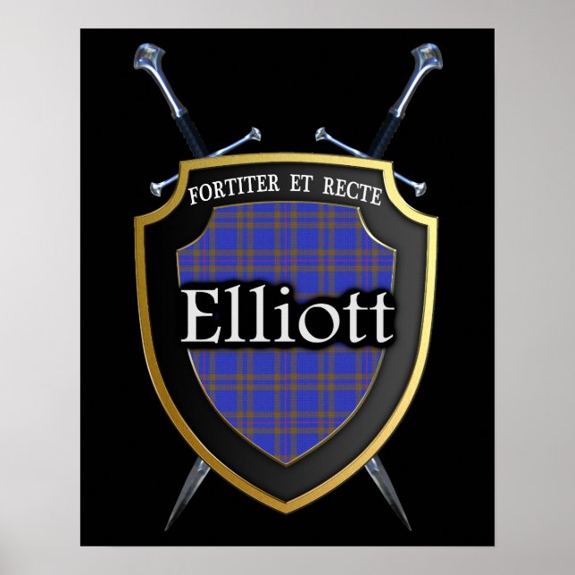 Clan Elliott Tartan Scottish Shield & Swords Poster (Front)