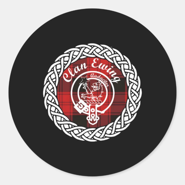 Clan Ewing Surname Last Name Scottish Tan Crest Classic Round Sticker (Front)