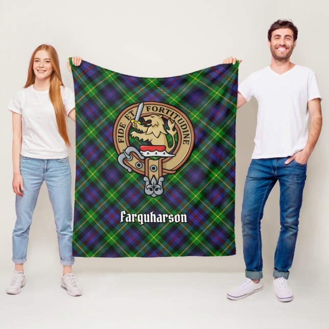 Clan Farquharson Crest over Tartan Fleece Blanket (In Situ)