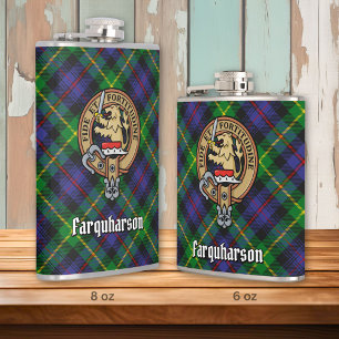 Clan Farquharson Crest over Tartan Hip Flask