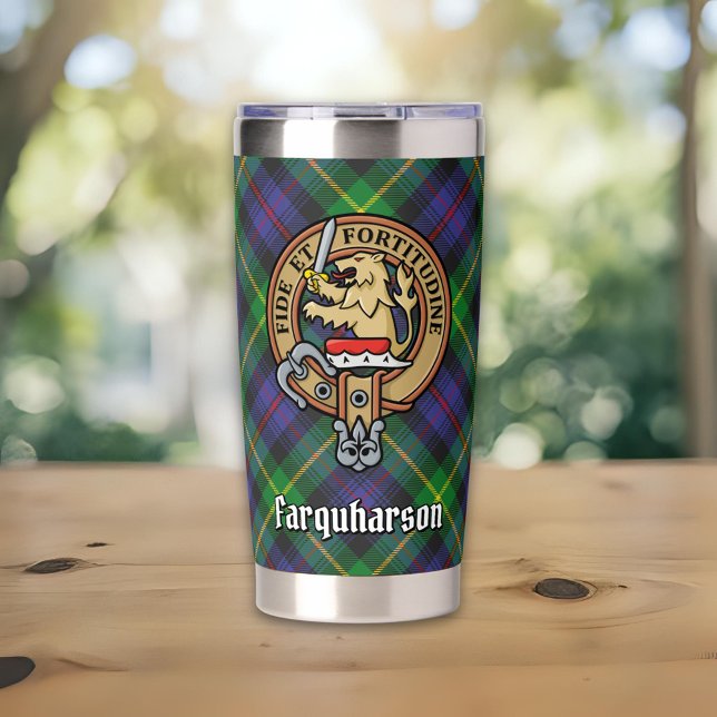 Clan Farquharson Crest over Tartan Insulated Tumbler (Creator Uploaded)
