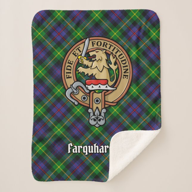 Clan Farquharson Crest over Tartan Sherpa Blanket (Front)
