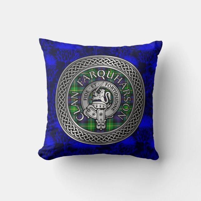 Clan Farquharson Crest & Tartan Knot Cushion (Front)