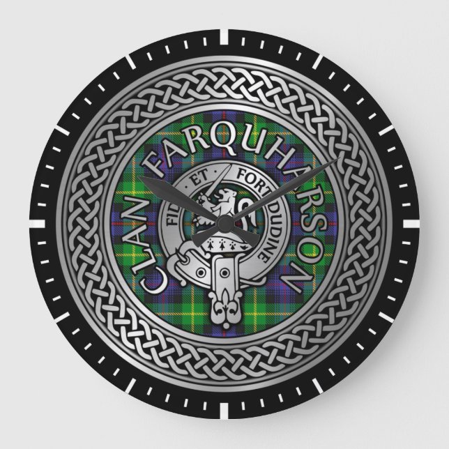 Clan Farquharson Crest & Tartan Knot Large Clock (Front)