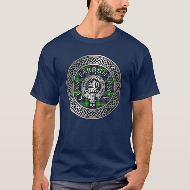 Clan Farquharson Crest & Tartan Knot T-Shirt (Front)