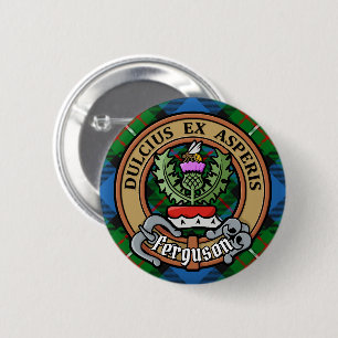 Clan Ferguson Crest over Tartan 6 Cm Round Badge