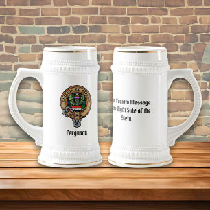 Clan Ferguson Crest over Tartan Beer Stein