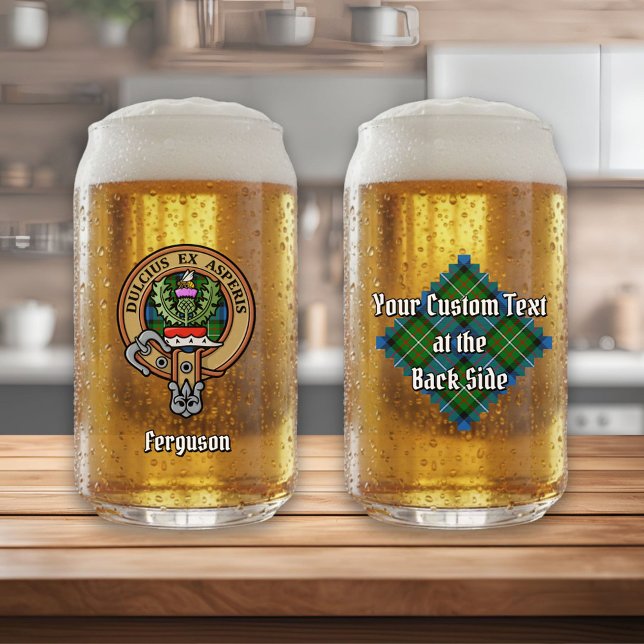 Clan Ferguson Crest over Tartan Can Glass (Creator Uploaded)