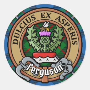 Clan Ferguson Crest over Tartan Classic Round Sticker