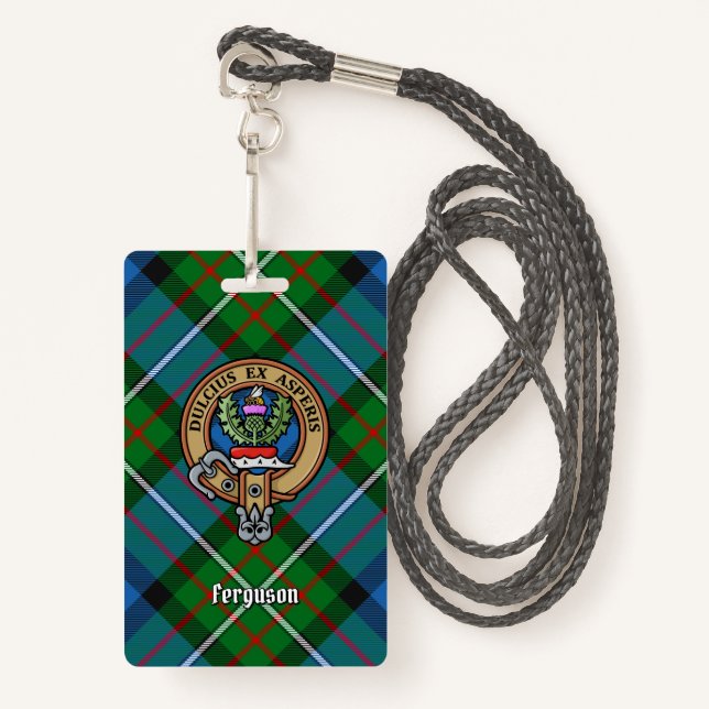 Clan Ferguson Crest over Tartan ID Badge (Front with Lanyard)
