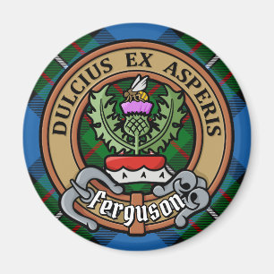 Clan Ferguson Crest over Tartan Magnet