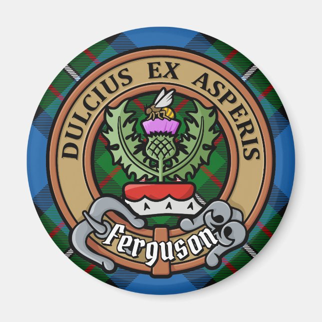 Clan Ferguson Crest over Tartan Magnet (Front)