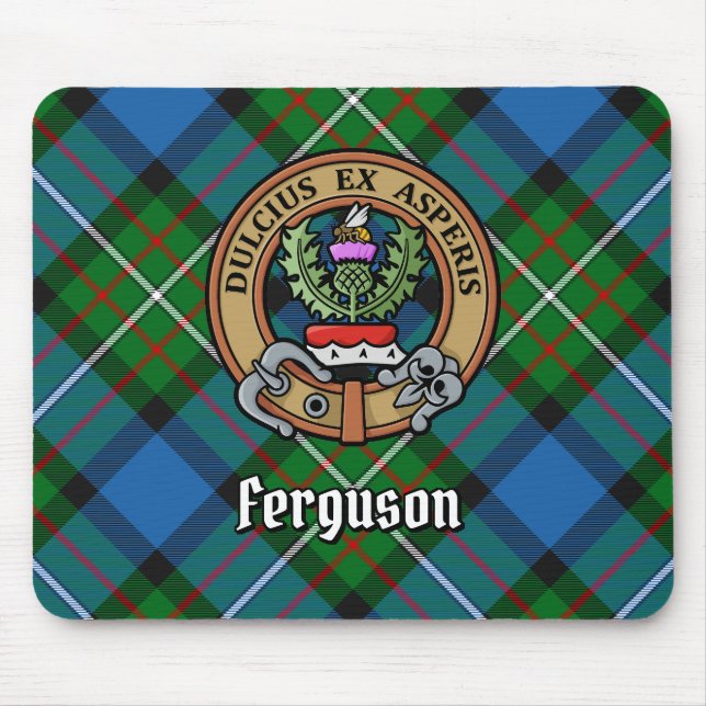 Clan Ferguson Crest over Tartan Mouse Pad (Front)