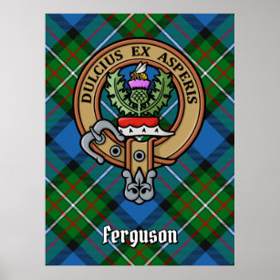 Clan Ferguson Crest over Tartan Poster