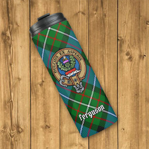 Clan Ferguson Crest over Tartan Thermal Tumbler