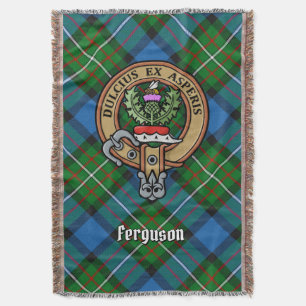 Clan Ferguson Crest over Tartan Throw Blanket