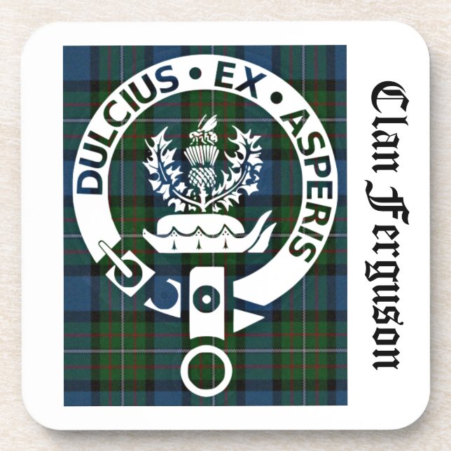 Clan Ferguson Crest Tartan Coaster (Front)
