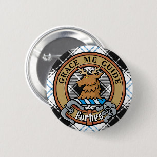 Clan Forbes Crest over Dress Tartan 6 Cm Round Badge